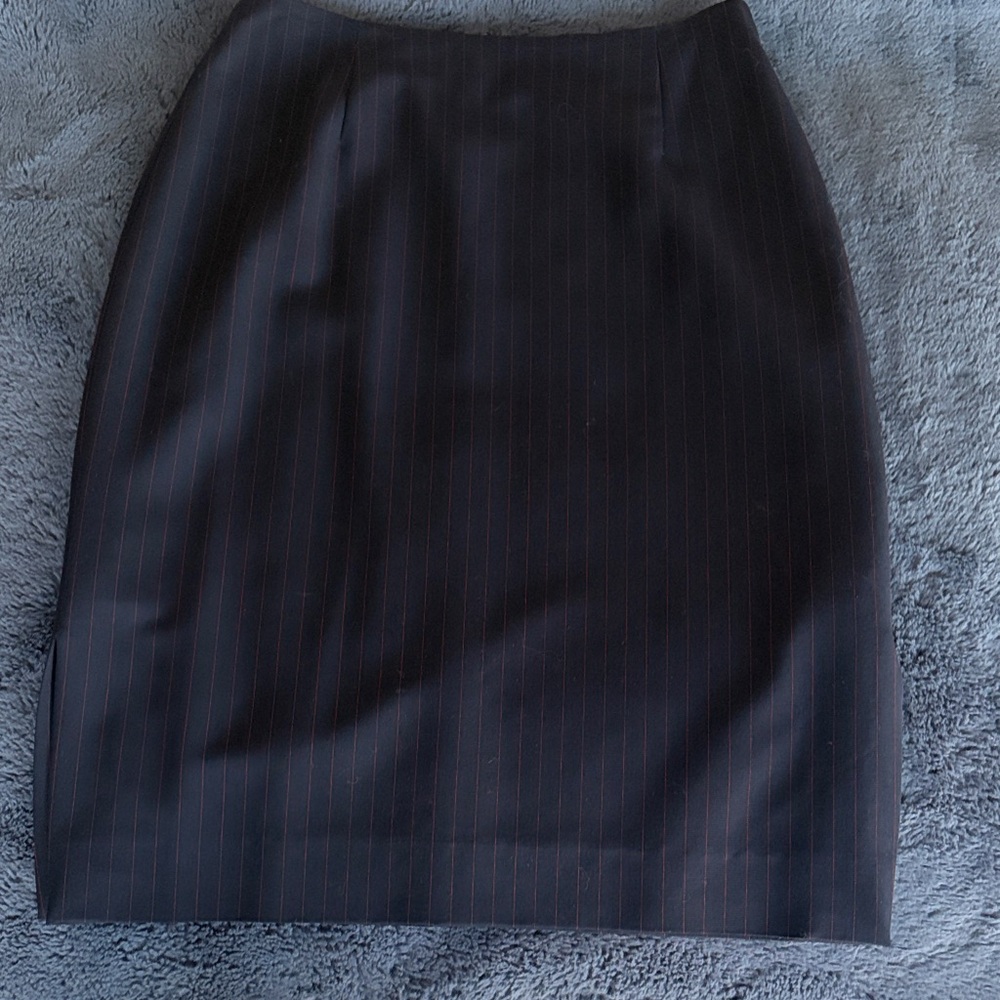 Vintage Ralph Lauren Blue Label Wool Navy & Red Pinstripe Pencil Skirt, Size 6